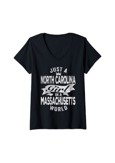 Roots Womens Just A North Carolina Girl In A Massachusetts World V-Neck T-Shirt