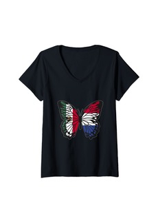 Roots Mexico and Netherlands Mix Butterfly Half Mexican half Dutch V-Neck T-Shirt