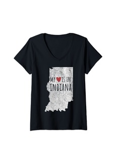 My Heart Is In Indiana Funny Indiana Roots Indiana Love V-Neck T-Shirt