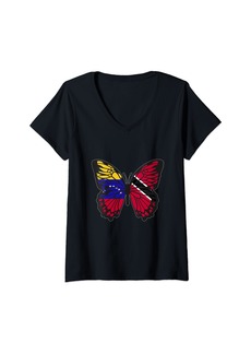 Roots Venezuela Trinidad Mix Butterfly Half Venezuelan Trinidadian V-Neck T-Shirt