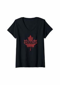 Roots Womens Canada Est. 1867 Vintage Faded Canada Maple Leaf V-Neck T-Shirt