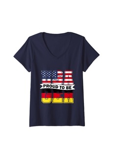 Womens German Roots USA and Germany Mix Proud to be German V-Neck T-Shirt