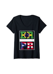 Roots Womens Half Brazilian half Boricua Mix Heritage Brazil Puerto Rico V-Neck T-Shirt