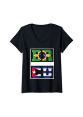 Womens Half Brazilian half Cuban Mixed Heritage Brazil Cuba Roots V-Neck T-Shirt
