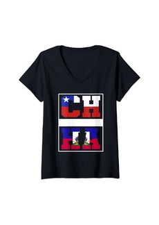 Womens Half Chilean half Haitian Mixed Heritage Chile Haiti Roots V-Neck T-Shirt