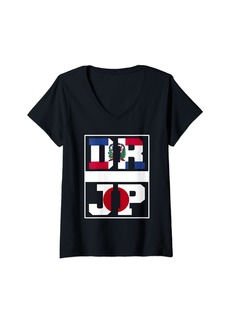 Roots Womens Half Dominicana Japanese Mixed Heritage Dominican Japan V-Neck T-Shirt