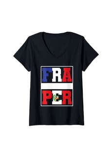 Womens Half French half Peruvian Mix Heritage France Peru Roots V-Neck T-Shirt
