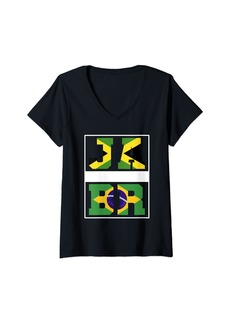 Roots Womens Half Jamaican half Brazilian Mixed Heritage Jamaica Brazil V-Neck T-Shirt