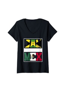 Roots Womens Half Jamaican half Mexican Mixed Heritage Jamaica Mexico V-Neck T-Shirt