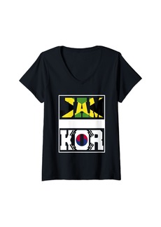 Roots Womens Half Jamaican South Korean Mix Heritage Jamaica South Korea V-Neck T-Shirt