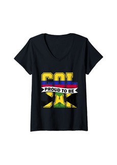 Roots Womens Proud to be Half Colombian half Jamaican Colombia Jamaica V-Neck T-Shirt