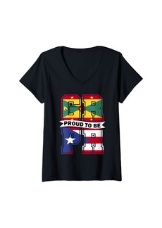 Roots Womens Proud to be Half Grenadian half Puerto Rican Grenada Boricua V-Neck T-Shirt