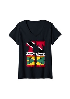Roots Womens Proud to be Half Trini half Grenadian Trinidad and Grenada V-Neck T-Shirt