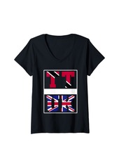 Womens Trini Roots Britain and Trinidad Mix British Trinidadian V-Neck T-Shirt