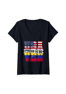 Womens Venezuelan Roots USA and Venezuela Mix Proud Venezuelan V-Neck T-Shirt