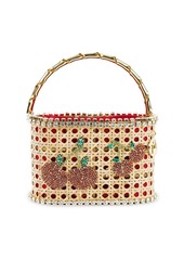 Anna Dello Russo x Rosantica Holli Cherry Crystal-Embellished Wicker Top Handle Bag