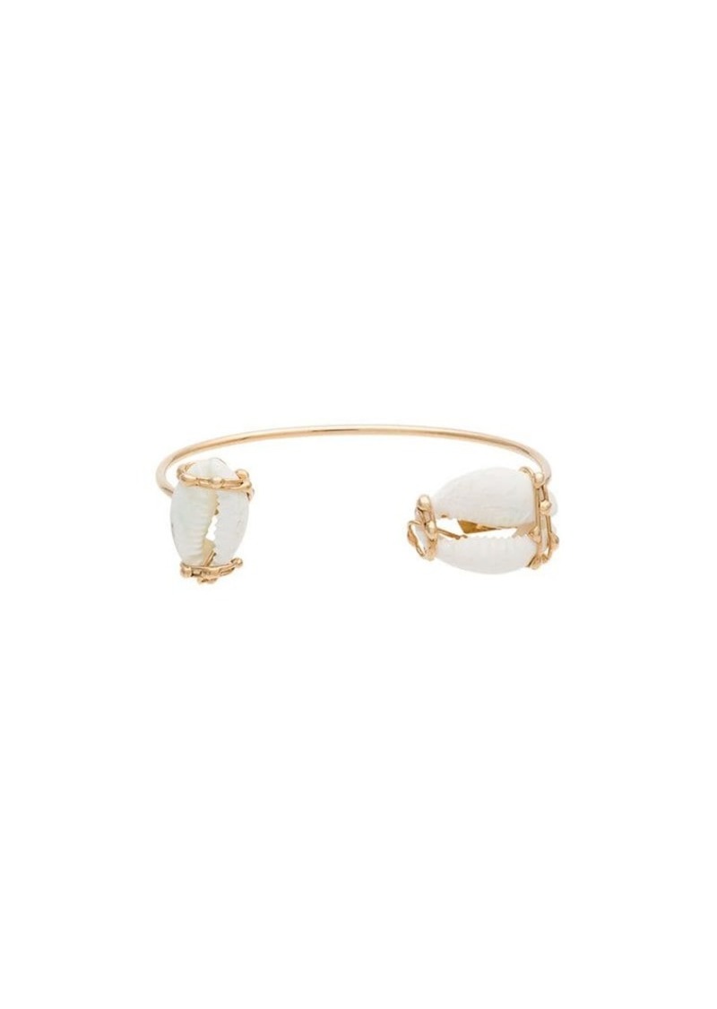 gold tone puka shell open cuff bracelet