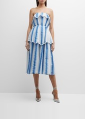 Rosie Assoulin Awning Striped Scalloped Peplum Midi Dress
