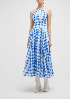 Rosie Assoulin In The Name Of Love Check-Print Halter Midi Dress