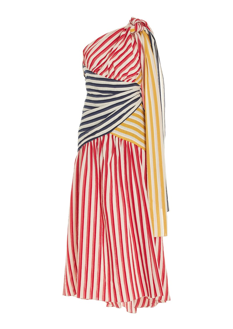 Rosie Assoulin - Accordion Asymmetric Poplin Maxi Dress - Multi - US 6 - Moda Operandi