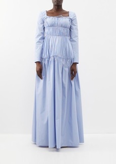 Rosie Assoulin - Cheshire Removable-bolero Striped Cotton Dress - Womens - Blue Stripe