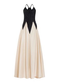 Rosie Assoulin - Colorblocked V-Detailed Cotton-Linen Gown - Black/white - US 2 - Moda Operandi