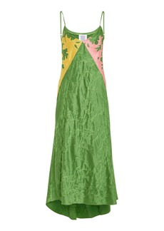 Rosie Assoulin - Embroidered Satin Jacquard Midi Slip Dress - Green - US 6 - Moda Operandi