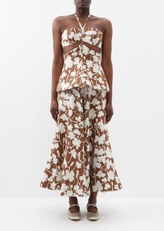 Rosie Assoulin - Floral-print Tiered Cotton-blend Dress - Womens - Brown