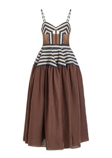 Rosie Assoulin - Golden Afternoon Striped Linen Midi Dress - Brown - US 8 - Moda Operandi