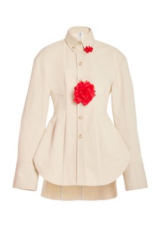 Rosie Assoulin - Hippy Floral-AppliquÃ©d Cotton Shirt - Neutral - US 6 - Moda Operandi