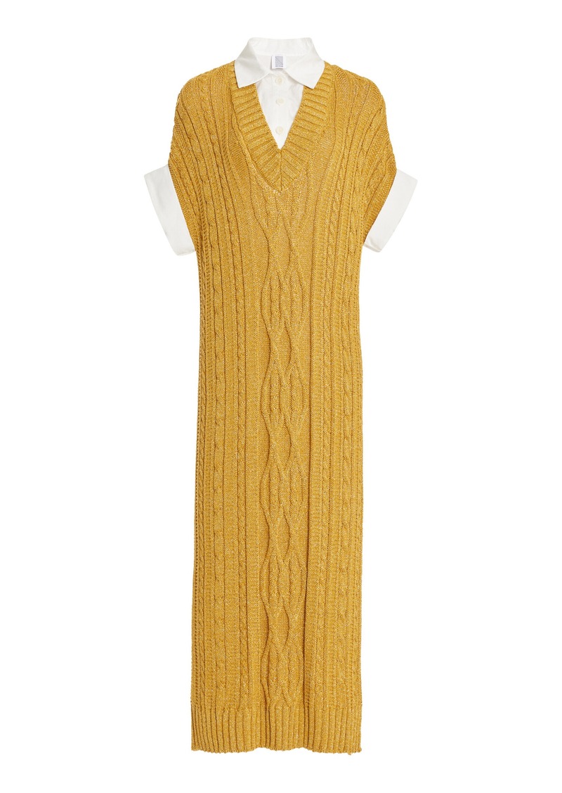 Rosie Assoulin - Lurex Cable-Knit Midi Sweater Dress - Gold - M - Moda Operandi