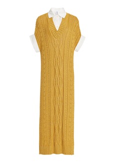 Rosie Assoulin - Lurex Cable-Knit Midi Sweater Dress - Gold - S - Moda Operandi