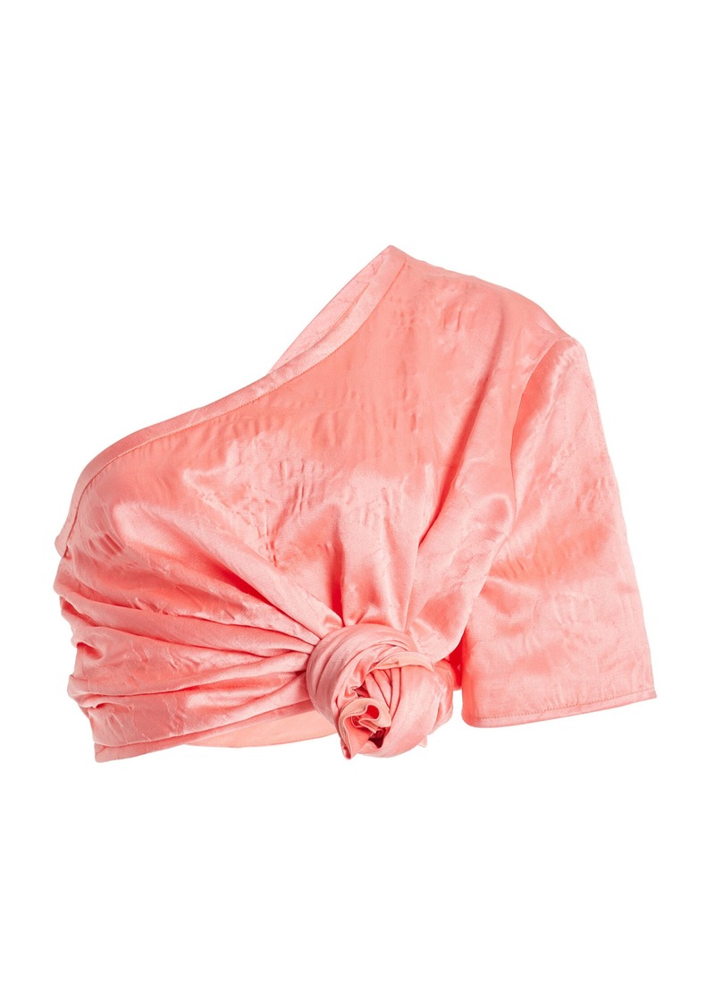 Rosie Assoulin - One Armed Bandit Gathered Asymmetric Satin Jacquard Top - Pink - L - Moda Operandi