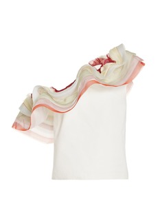 Rosie Assoulin - Organza Ruffled Asymmetric Cotton Top - White - US 0 - Moda Operandi