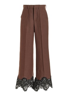 Rosie Assoulin - Paneled and Piped Lace-Detailed Linen Flare Pants - Brown - US 8 - Moda Operandi