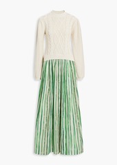 Rosie Assoulin - Pleated cable knit-paneled cotton-poplin maxi dress - Neutral - US 2