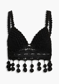 Rosie Assoulin - Pompom-trimmed crocheted cotton bra top - Black - M
