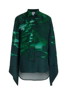 Rosie Assoulin - Printed Cotton-Silk Button-Down Shirt - Dark Green - L - Moda Operandi