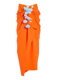 Rosie Assoulin - Sarong But So Right Floral-Garland Gathered Silk Maxi Skirt - Orange - US 10 - Moda Operandi