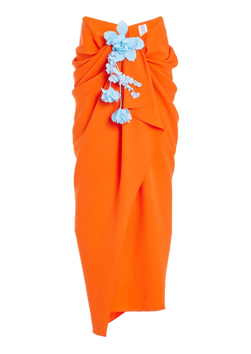 Rosie Assoulin - Sarong But So Right Floral-Garland Gathered Silk Maxi Skirt - Orange - US 4 - Moda Operandi