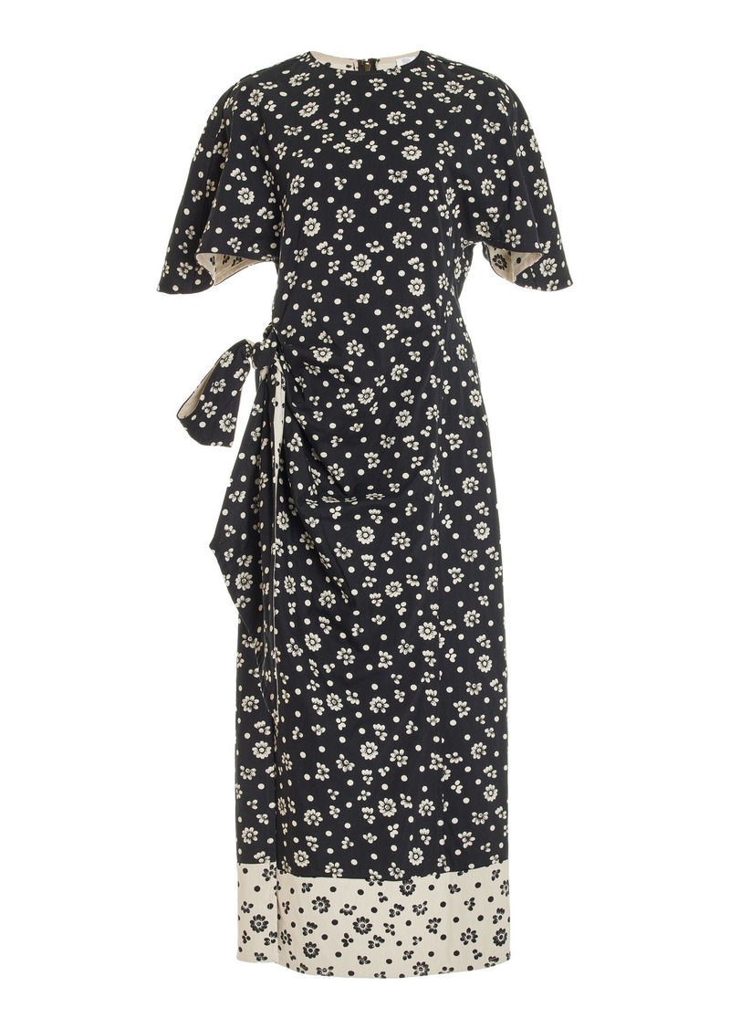 Rosie Assoulin - Sash And Slit Printed Cotton-Blend Midi Dress - Black/white - US 0 - Moda Operandi