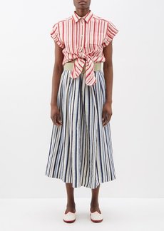 Rosie Assoulin - This Way That Way Striped Linen-blend Dress - Womens - Blue Stripe