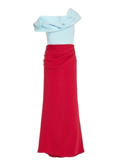 Rosie Assoulin - Twisted Off-The-Shoulder Silk Midi Dress - Blue - US 0 - Moda Operandi