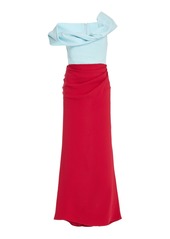 Rosie Assoulin - Twisted Off-The-Shoulder Silk Midi Dress - Blue - US 2 - Moda Operandi