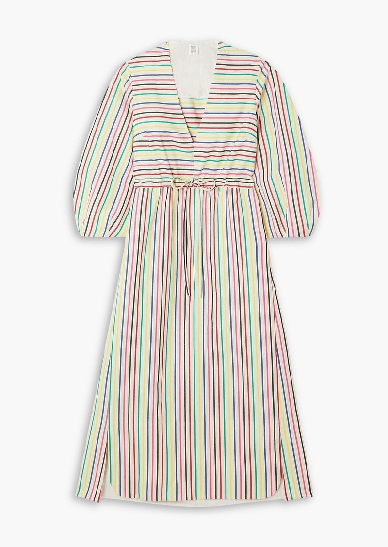 Rosie Assoulin - Vivella gathered striped cotton and linen-blend midi dress - White - US 10