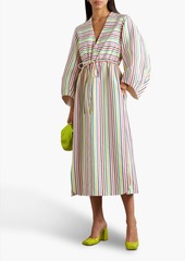 Rosie Assoulin - Vivella gathered striped cotton and linen-blend midi dress - White - US 10