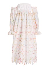 Rosie Assoulin - Women's Puff-Sleeve Printed Cotton Off-The-Shoulder Maxi Dress - White - Moda Operandi