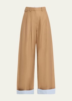 Rosie Assoulin Tailored Wide-Leg Trousers with Foldover Cuffs