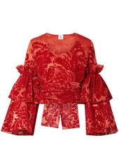 Rosie Assoulin Woman Bow-detailed Ruffled Devoré Silk-organza Blouse Crimson