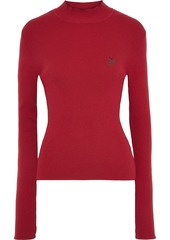 Rosie Assoulin Woman Embroidered Ribbed-knit Sweater Crimson